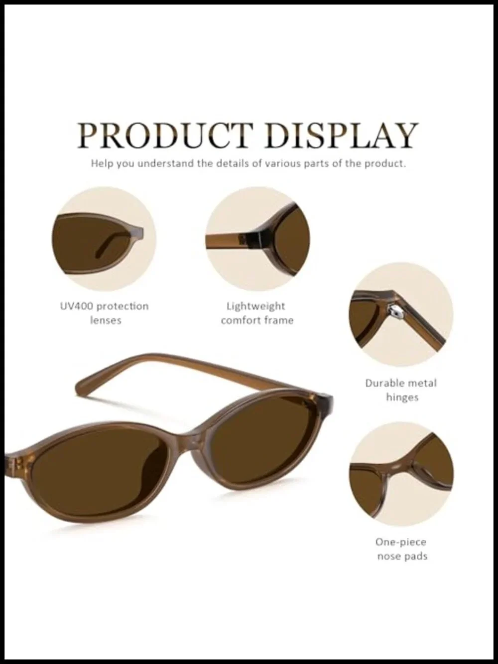 Retro Oval Cat Eye Sunglasses UV400 Lightweight Narrow Shades